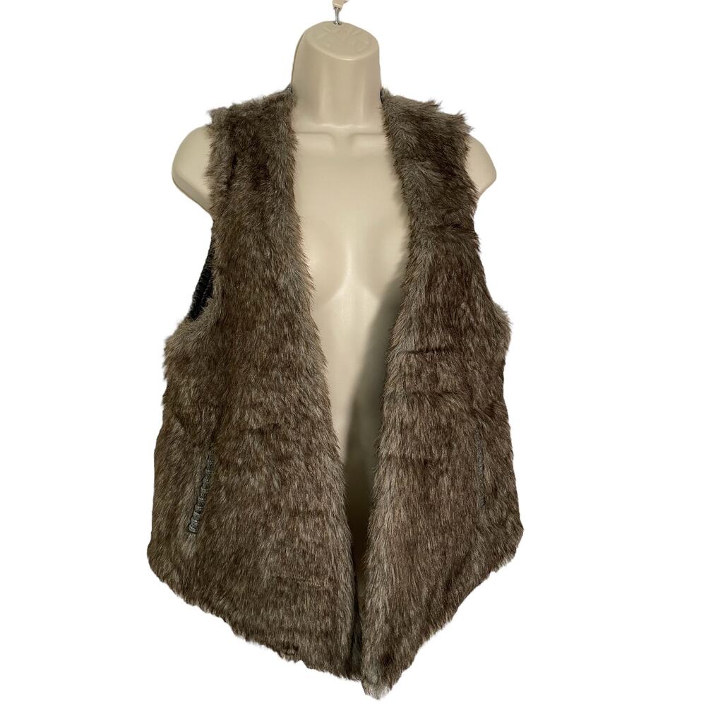 Wool Blend Faux Fur Sweater Vest, Vintage Havana Black, Ladies Small